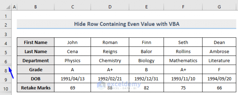 Hide row