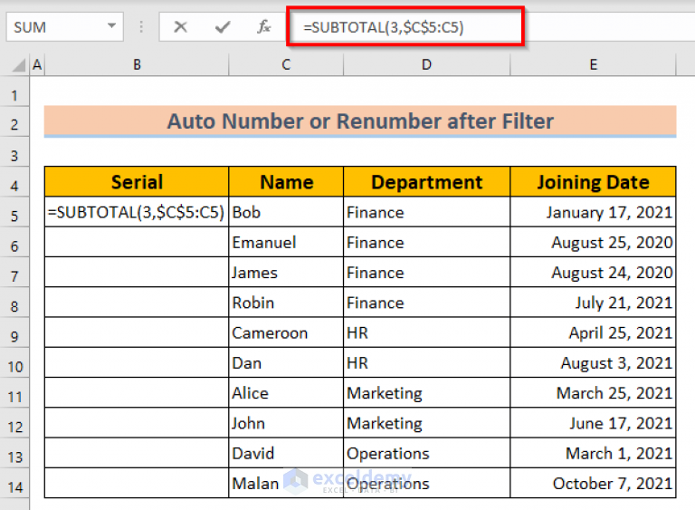 how-to-auto-number-or-renumber-after-filter-in-excel-7-easy-ways