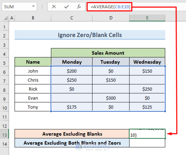 How To Exclude Cells From Average In Excel