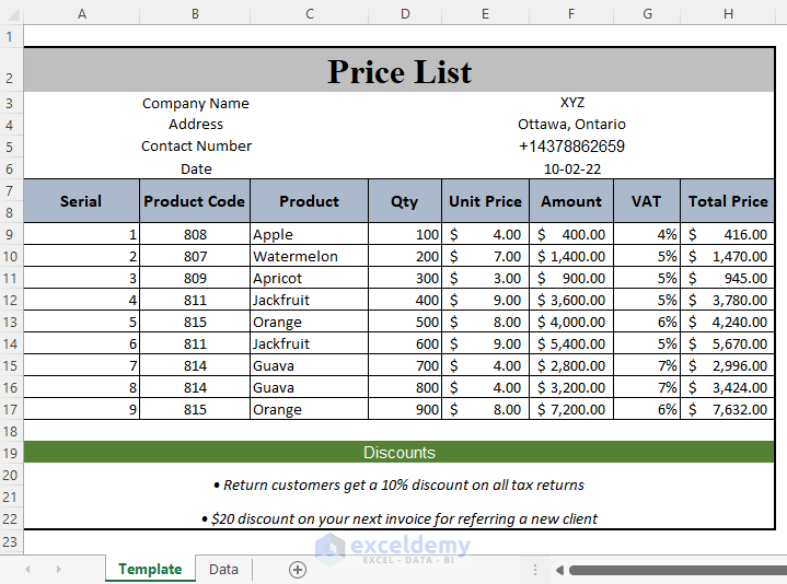 How To Make A Price List In Excel Step By Step Guidelines ExcelDemy