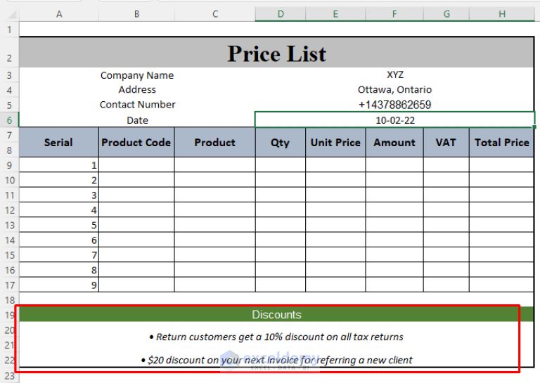 How To Create A Price List In Excel