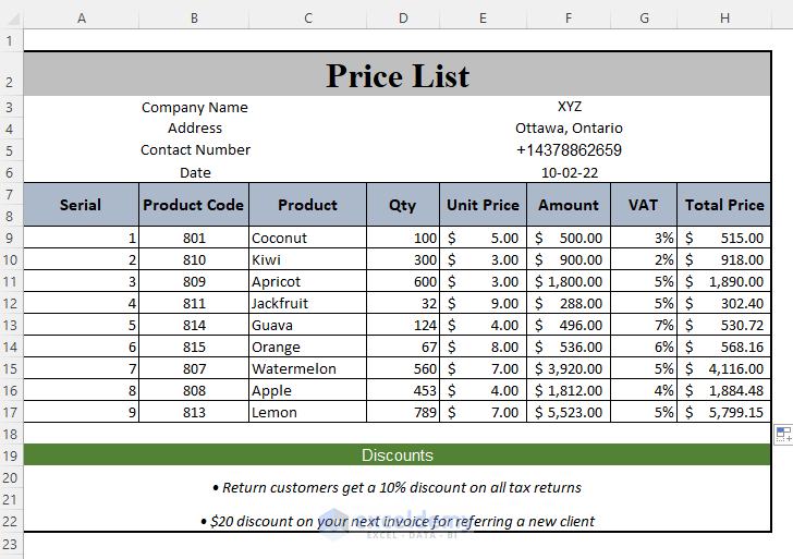 How To Make A Price List In Excel Step By Step Guidelines ExcelDemy