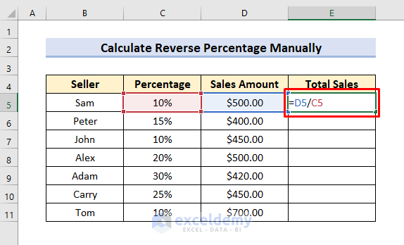 How To Calculate Reverse Percentage In Excel 4 Easy Examples 