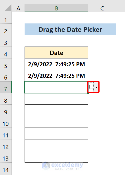 Insert Date Picker for a Single Column excel