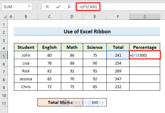 How To Calculate Percentage In Excel Marksheet