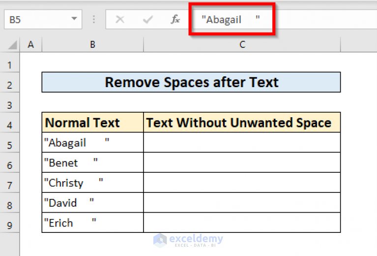 How To Remove Space In Excel After Text 6 Quick Ways ExcelDemy