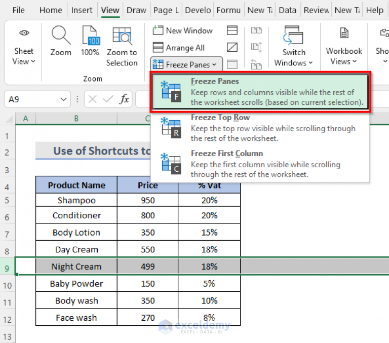 Keyboard Shortcut To Freeze Panes In Excel 3 Shortcuts Exceldemy 9769