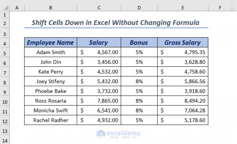 how-to-shift-cells-down-in-excel-without-changing-formula-4-methods