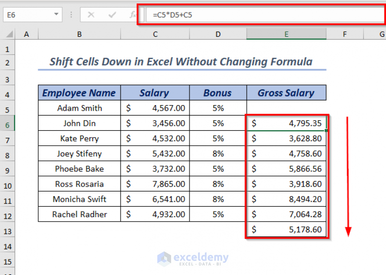 how-to-shift-cells-down-in-excel-without-changing-formula-4-methods