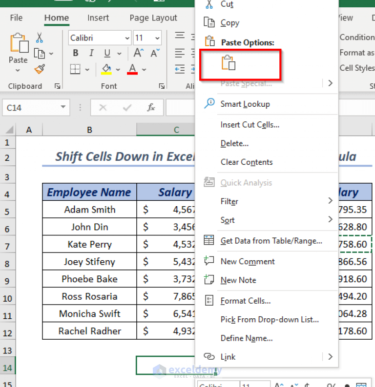 How To Shift Cells Down In Excel Without Changing Formula