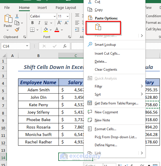 how-to-shift-cells-down-in-excel-without-changing-formula-4-methods