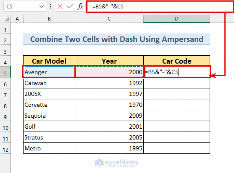 Formula To Combine Two Cells With A Dash