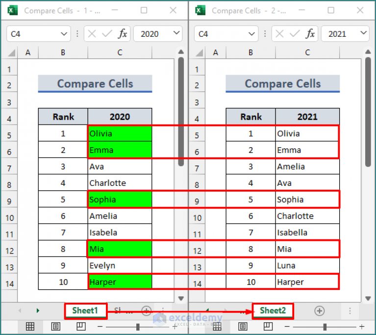 Excel Formula To Compare Two Cells In Different Sheets 3 Examples 