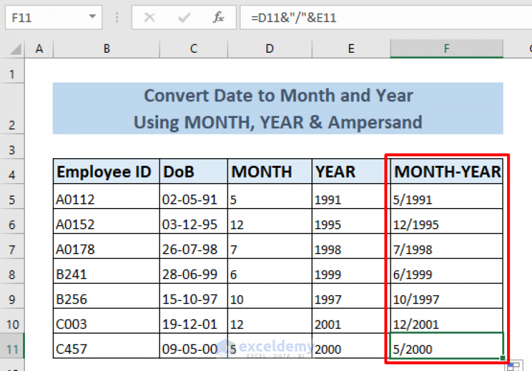 How to Convert Date to Month and Year in Excel (4 Ways) - ExcelDemy