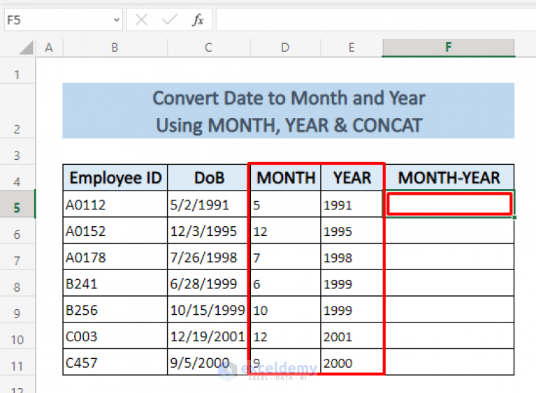 How to Convert Date to Month and Year in Excel (4 Ways) - ExcelDemy