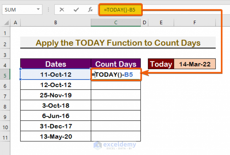 how-to-count-days-from-date-to-today-automatically-using-excel-formula