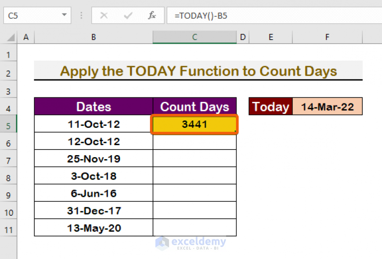 how-to-count-days-from-date-to-today-automatically-using-excel-formula