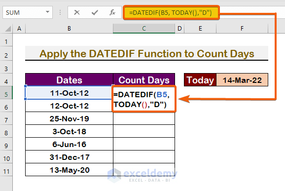 How To Count Days From Date To Today Automatically Using Excel Formula