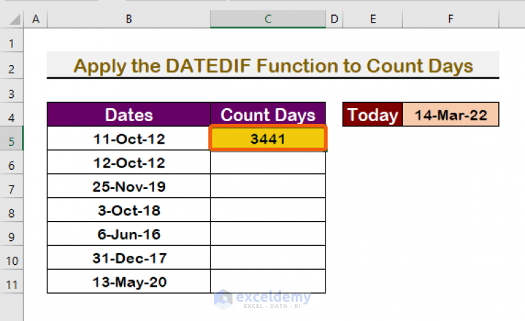 how-to-count-days-from-date-to-today-automatically-using-excel-formula