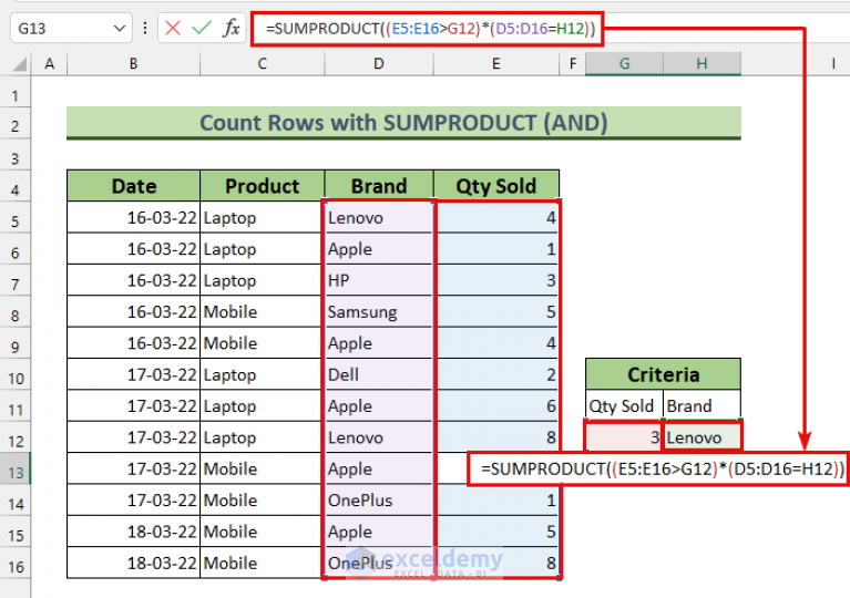 How To Count Rows With Multiple Criteria In Excel 6 Methods 3395