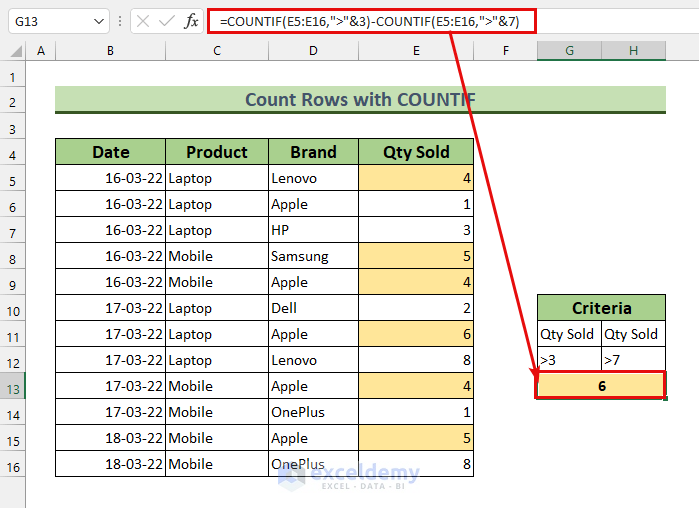 How To Count Rows With Multiple Criteria In Excel 6 Methods 