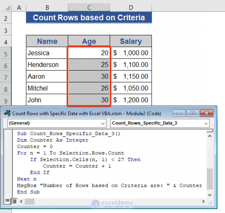 Excel Vba Count Rows With Specific Data Examples Exceldemy