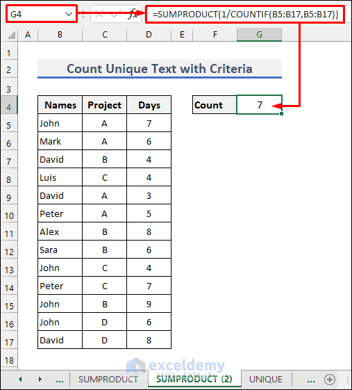 How To Count Unique Text In Excel Using Formula