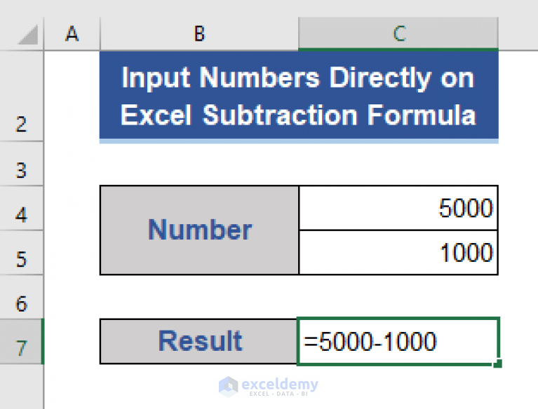 running subtraction formula in excel