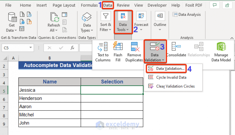 Autocomplete Data Validation Drop Down List in Excel (2 Methods)