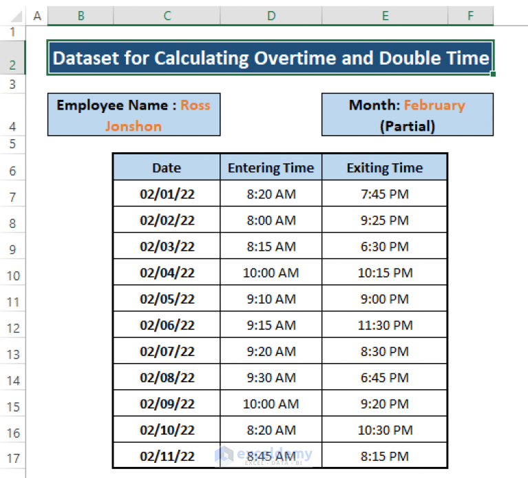 Excel Formula to Calculate Overtime and Double Time (3 Ways)