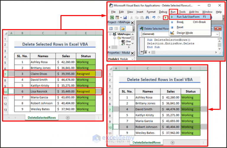 How To Delete A Selected Row In Excel