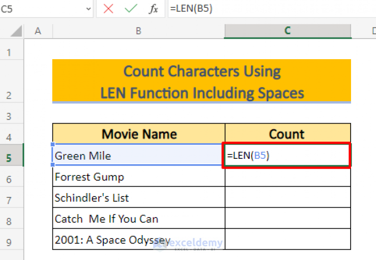 How To Count Characters In Cell Including Spaces In Excel 5 Methods 