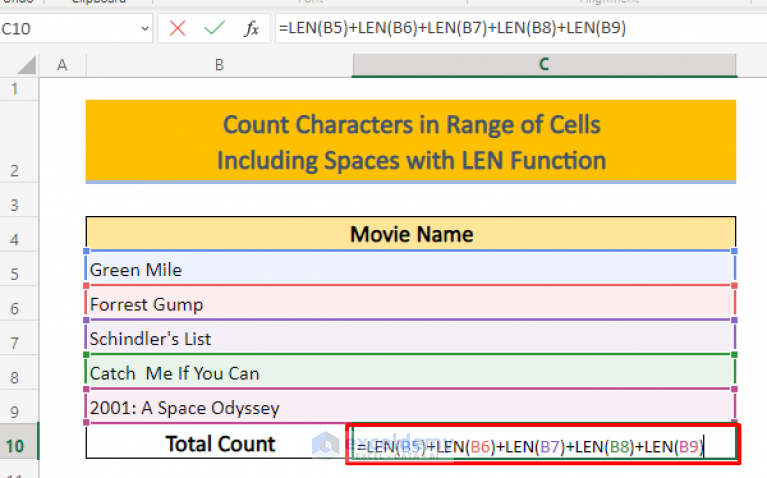 how-to-count-characters-in-excel-cell-and-range