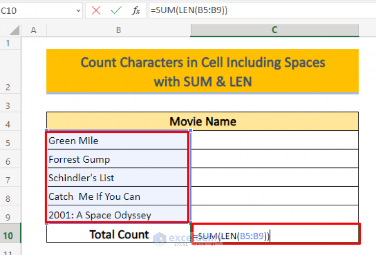 how-to-count-characters-in-cell-including-spaces-in-excel-5-methods