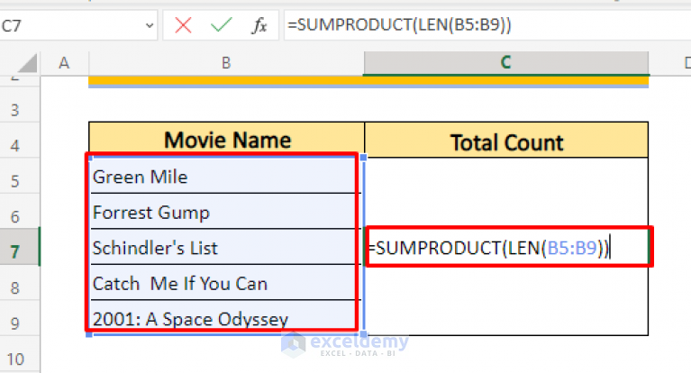 how-to-count-characters-in-cell-including-spaces-in-excel-5-methods