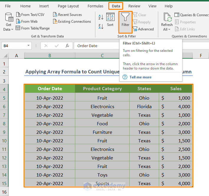 How To Count Unique Values In Filtered Column In Excel 5 Methods 2023 