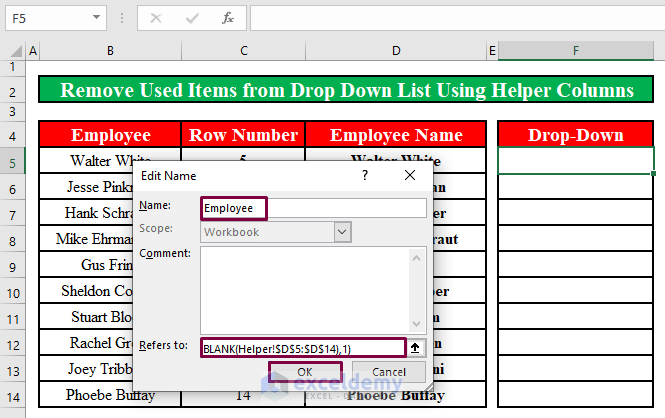 How To Remove Used Items From Drop Down List In Excel 2 Methods 