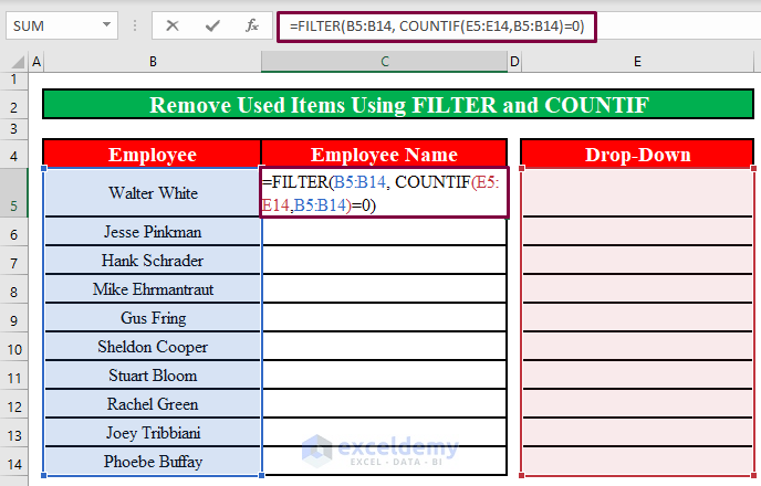 How To Remove Used Items From Drop Down List In Excel 2 Methods 