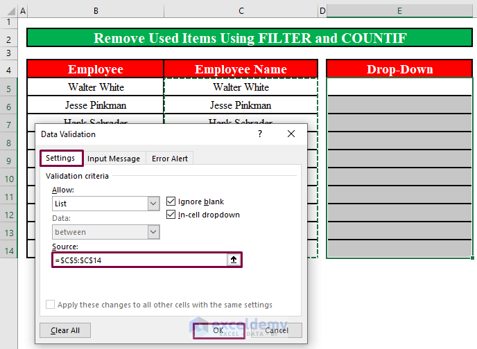 How To Remove Used Items From Drop Down List In Excel 2 Methods 