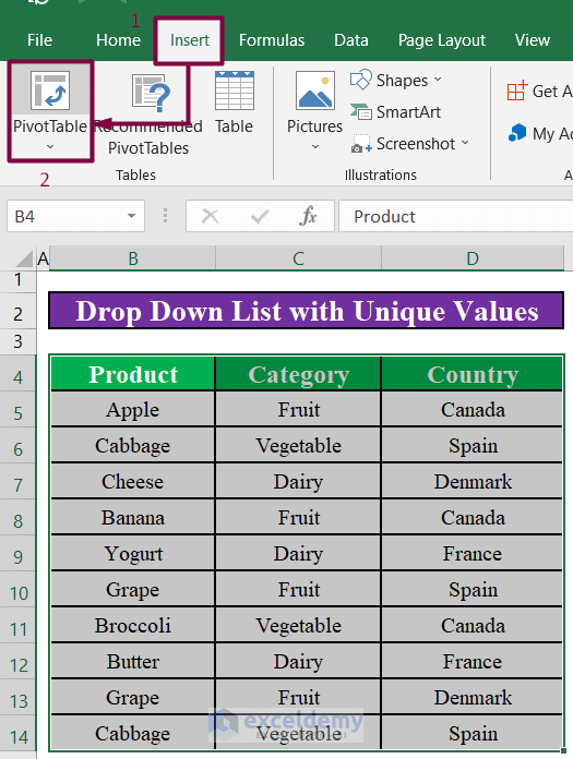 How To Create A Drop Down List With Unique Values In Excel 4 Methods 