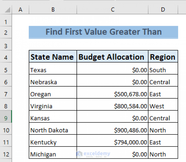 Excel Find First Value Bigger Than