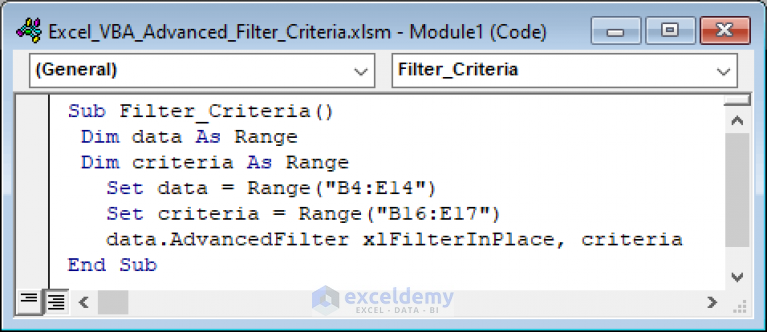 Excel VBA Examples With Advanced Filter Criteria (6 Cases)