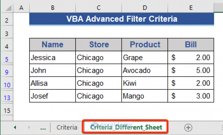 Excel VBA Examples With Advanced Filter Criteria (6 Cases)