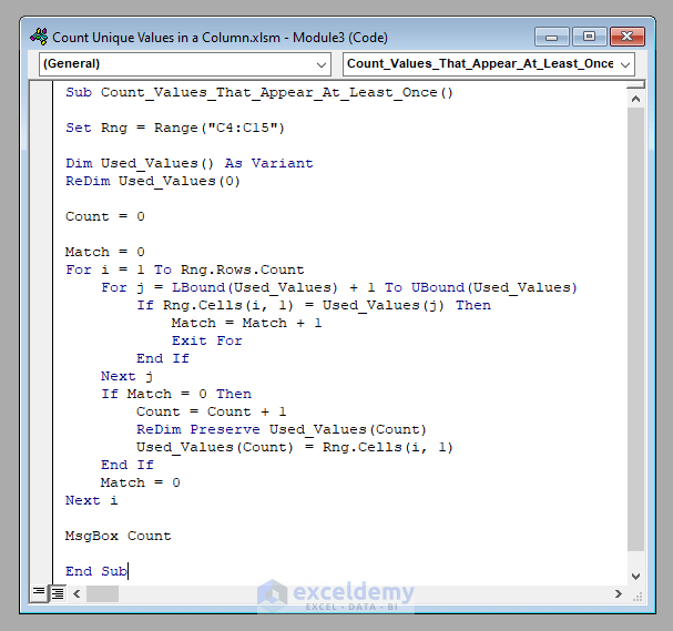 Excel VBA Count Unique Values In A Column 3 Methods ExcelDemy