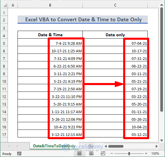 Excel VBA To Convert Date And Time To Date Only