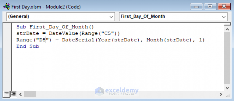 Excel VBA: First Day of Month (3 Methods) - ExcelDemy