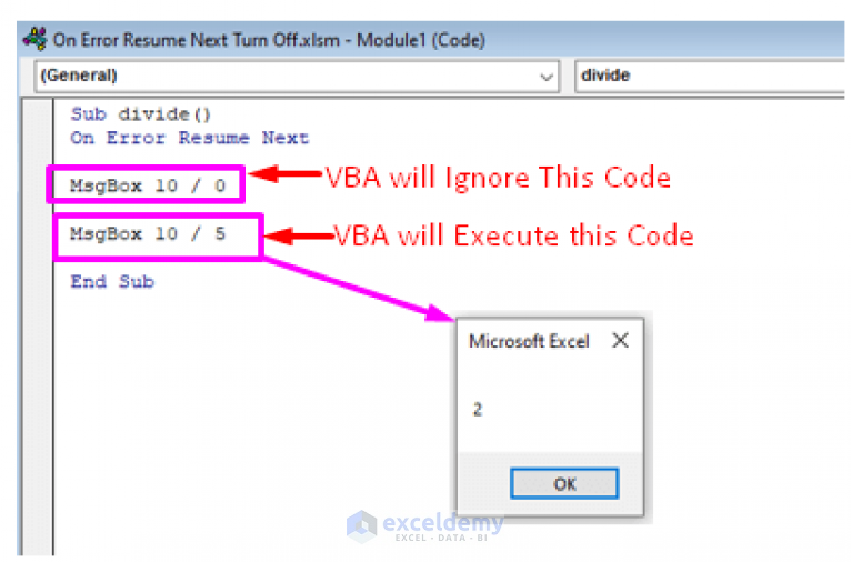 Excel VBA Turn Off the “On Error Resume Next” ExcelDemy