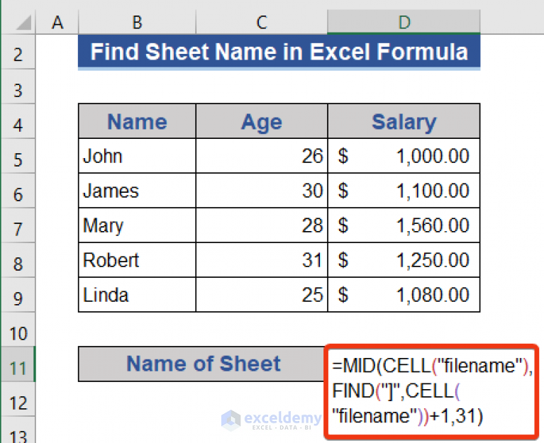 How To Get Sheet Name In Excel Using Formula