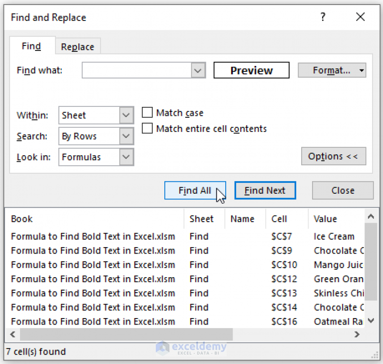 How To Find Bold Text In Excel Formula