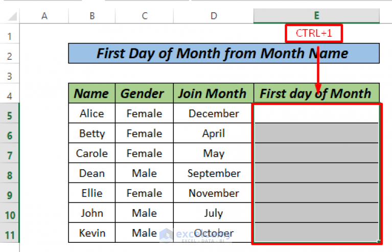 Excel Get First Day Of Month From Month Name